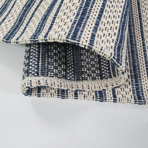 Cream Blue Rug 100% Cotton Rugs Navy Striped Pattern Flat Weave Washable Carpet Mat Small Extra Large Runner