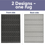Indoor Outdoor Reversible Rug Black and White Cream Aztec Geometric Pattern Large Patio Garden Mats