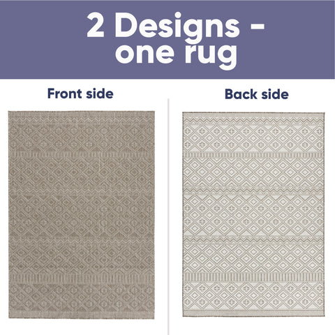 Indoor Outdoor Reversible Rug Beige and White Cream Aztec Geometric Pattern Large Patio Garden Mats