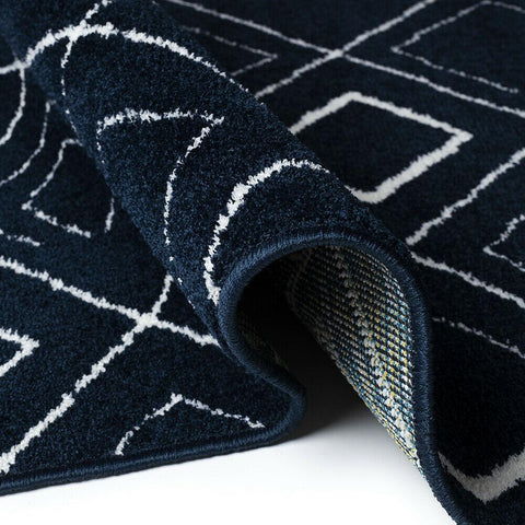Modern Rug Navy Blue White Soft Microfiber Check Mats Large Living Room Carpet