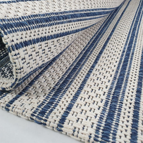 Cream Blue Rug 100% Cotton Rugs Navy Striped Pattern Flat Weave Washable Carpet Mat Small Extra Large Runner