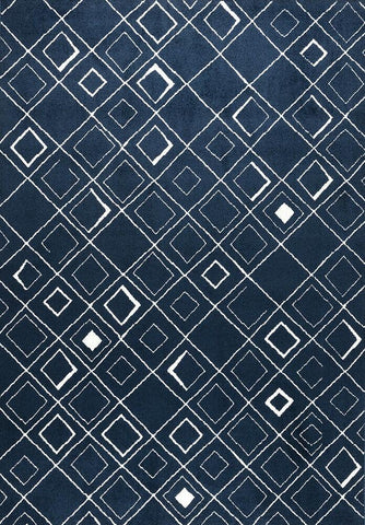 Modern Rug Navy Blue White Soft Microfiber Check Mats Large Living Room Carpet