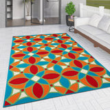 Outdoor Rug Moroccan Trellis Orange Blue Red Mat Large Small XL for Decking Patio Garden Multi Colour Flatweave Carpet