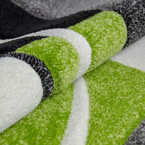 XRUG Modern Grey Green Black Rug Checkered Design Contour Cut Woven Low Pile Carpet Mat for Living Room & Bedroom