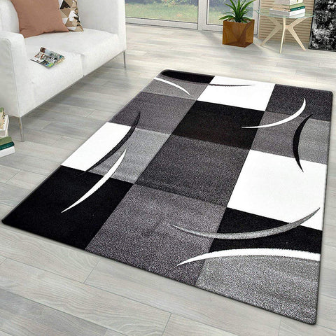 Modern Rugs for Living Room Grey Black White Carpet Mat Check Design Small Large