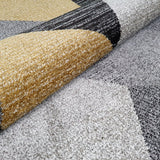 Modern Rugs Black Grey Yellow Gold Multi Geometric Abstract Pattern Carpet Small Large Area Mat Friese Soft Polypropylene Living Dining Room Bedroom Lounge 70x140 120x170 160x220