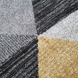 Modern Rugs Black Grey Yellow Gold Multi Geometric Abstract Pattern Carpet Small Large Area Mat Friese Soft Polypropylene Living Dining Room Bedroom Lounge 70x140 120x170 160x220