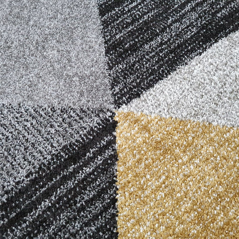 Modern Rugs Black Grey Yellow Gold Multi Geometric Abstract Pattern Carpet Small Large Area Mat Friese Soft Polypropylene Living Dining Room Bedroom Lounge 70x140 120x170 160x220