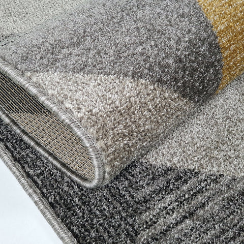 Modern Rugs Black Grey Yellow Gold Multi Geometric Abstract Pattern Carpet Small Large Area Mat Friese Soft Polypropylene Living Dining Room Bedroom Lounge 70x140 120x170 160x220