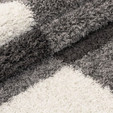 Grey White Fluffy Rug Geometric Shaggy Thick Soft for Living Room Bedroom 30mm Long Piles