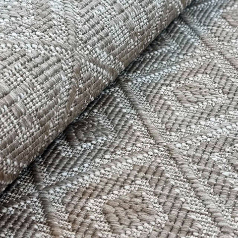 Indoor Outdoor Reversible Rug Beige and White Cream Aztec Geometric Pattern Large Patio Garden Mats