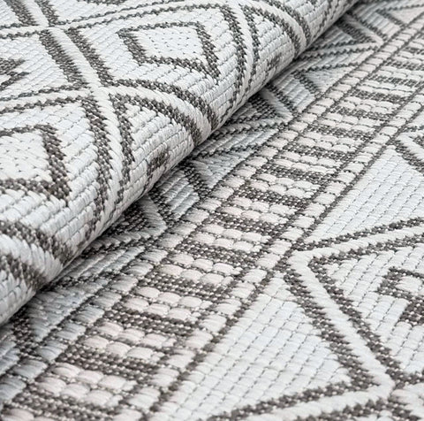 Indoor Outdoor Reversible Rug Beige and White Cream Aztec Geometric Pattern Large Patio Garden Mats