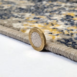 Grey blue yellow beige abstract mottled living room rug - view 2