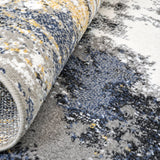 Grey blue yellow beige abstract mottled living room rug - view 5