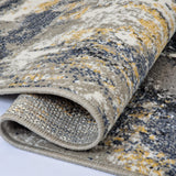 Grey blue yellow beige abstract mottled living room rug - view 3