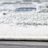 Cream grey blue black abstract low pile living room rug - view 7