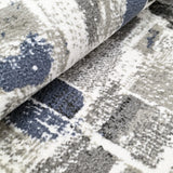 Cream grey blue black abstract low pile living room rug - view 5