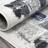 Cream grey blue black abstract low pile living room rug - view 3