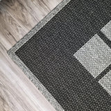 Black Grey non-slip geometric border flat weave rug - view 2