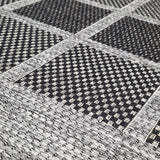 Grey Black non-slip geometric border flat weave rug - view 11