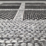 Grey Black non-slip geometric border flat weave rug - view 4