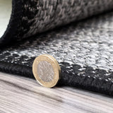 Grey Black non-slip geometric border flat weave rug - view 5