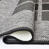 Grey Black non-slip geometric border flat weave rug - view 7