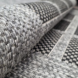 Grey Black non-slip geometric border flat weave rug - view 9