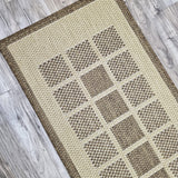 Beige Brown non-slip geometric border flat weave rug - view 12