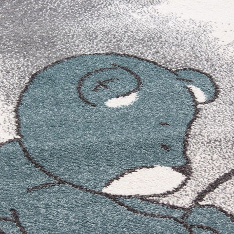 Kids Rug Grey Blue Bear Pattern Childrens Star Mat Round Nursery Playroom Carpet