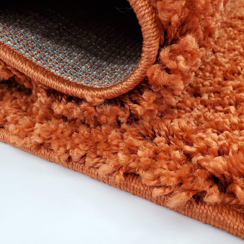 Terracotta Fluffy Rug Shaggy Orange Plain Bedroom Living Room Carpet Modern High Pile Woven Mats