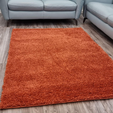 Terracotta Fluffy Rug Shaggy Orange Plain Bedroom Living Room Carpet Modern High Pile Woven Mats