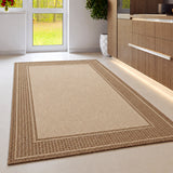 Beige brown non-slip flat weave border rug - view 1