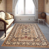 Thick beige and brown Oriental living room rug with traditional vintage pattern - view 1