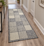 Grey Check Runner Rug Non-Slip Flat Weave Kitchen Hallway Carpet