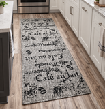 Grey Coffee Pattern Runner Rug Non-Slip Flat Weave Kitchen Hallway Carpet