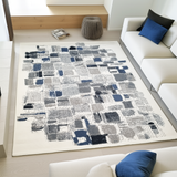 Cream grey blue black abstract low pile living room rug - view 8