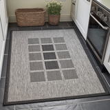 Grey Black non-slip geometric border flat weave rug - view 1