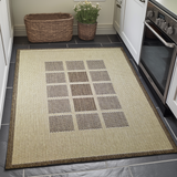 Beige Brown non-slip geometric border flat weave rug - view 1