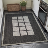 Black Grey non-slip geometric border flat weave rug - view 1