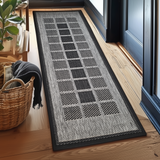 Grey Black non-slip geometric border flat weave rug - view 14