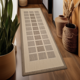 Beige Brown non-slip geometric border flat weave rug - view 13