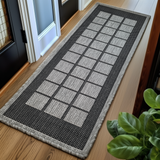 Black Grey non-slip geometric border flat weave rug - view 12
