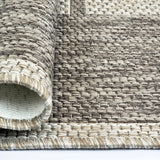 Taupe brown beige non-slip checkered border flat weave sisal-look rug