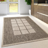 Taupe brown beige non-slip checkered border flat weave rug – 120x160cm (4'x5'3'')