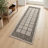 Taupe brown beige non-slip checkered border flat weave rug – 160x225cm (5'3"x7'4")