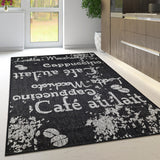 Black coffee-pattern non-slip kitchen rug - view 1