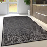Black plain non-slip flat weave kitchen rug - view 1