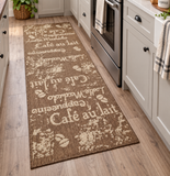 Natural Brown Coffee Pattern Runner Rug Non-Slip Flat Weave Kitchen Hallway Carpet