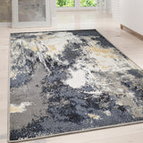 Grey blue yellow beige abstract mottled living room rug - view 1